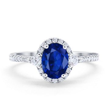 Art Deco Oval Wedding Engagement Ring Simulated Blue Sapphire CZ 925 Sterling Silver